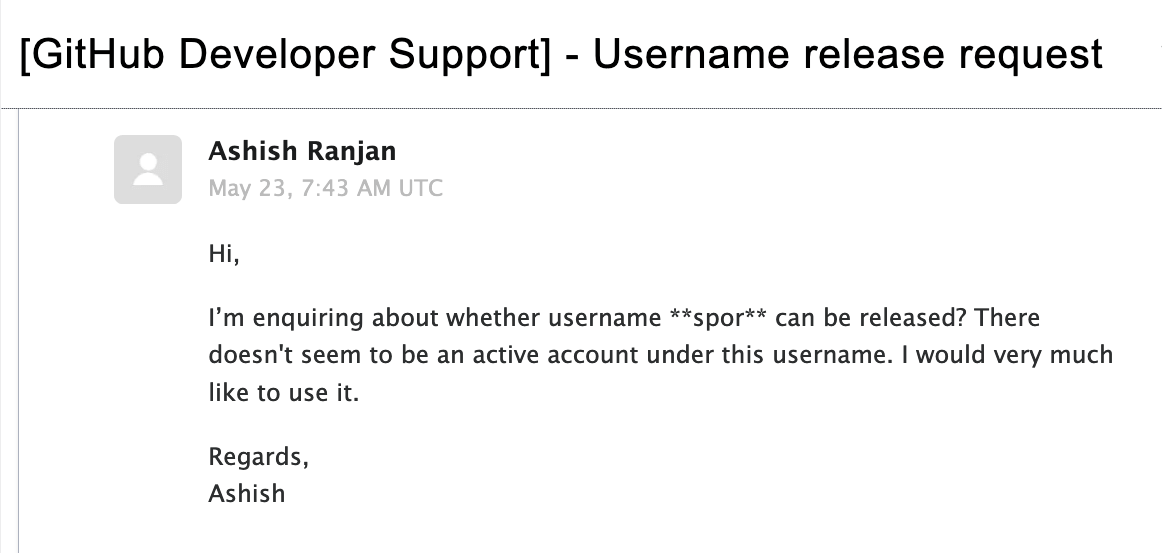 Email requesting a
username